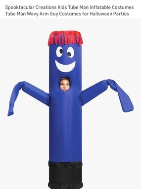 Kids Blue Inflatable Tube Man Costume with Red Fringe